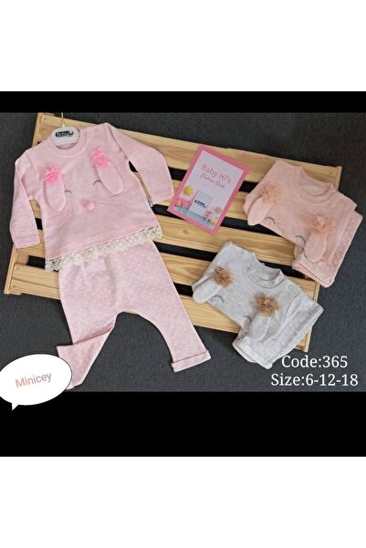 MİNİCEY BABY Baby Girl Dangling Ear Rabbit Lace 2 Piece Seasonal Baby Girl Set