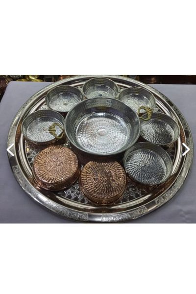 KAVELE Copper Breakfast Set with Metal Tray and Copper Pan with Saucepan