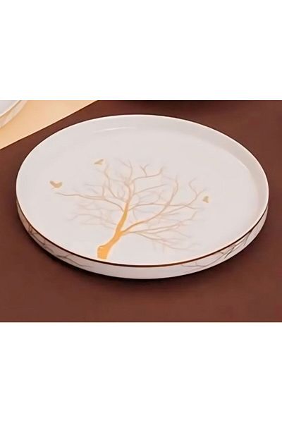 COOKCASE Symbol Tree Tree Pattern White Gold Porcelain Exelance SWEET PLATE -320