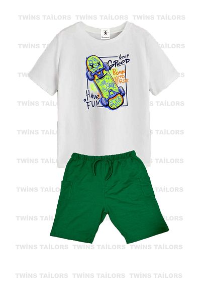 twins tailors Set pentru copii din două piese cu imprimeu KayKay și Dinozaur cu pantaloni scurți