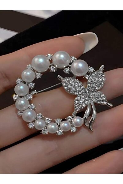 Shisa Jewel Kadınlar Için Gümüş Yapay Inci Ve Yapay Elmas Daire Broşlar Barok...