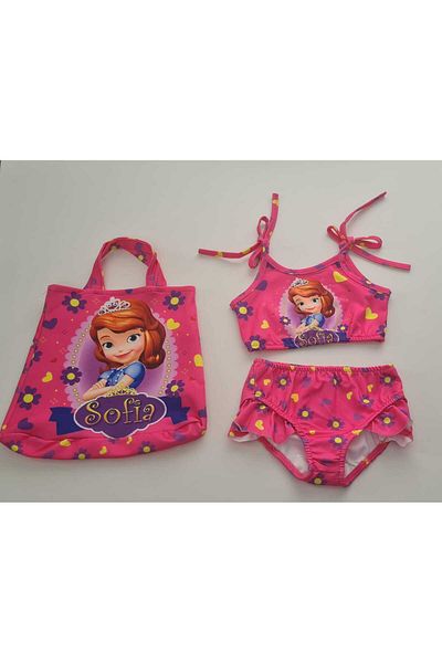 ALKABUTİK Girl's Sofia Patterned 3-Piece Bikini Set with Bag