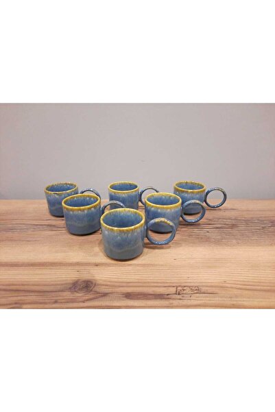 Keramika KERAMİKA BÜYÜK KULPLU ÇAY FİNCANI 6 ADET STACKABLE LACİVERT