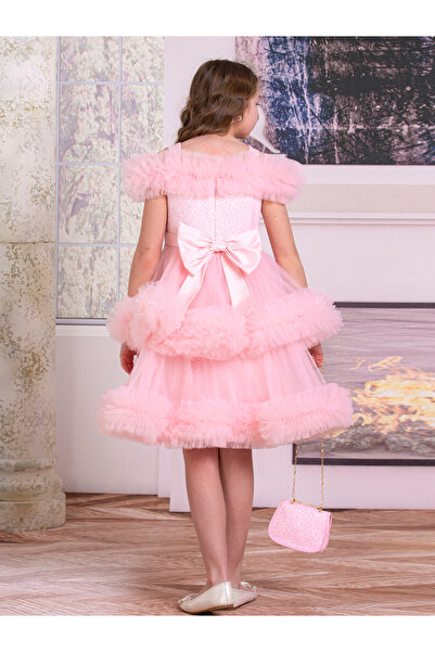 SÜSLÜ PİNK KİDS KIZ ÇOCUK TÜLLÜ ELBİSE