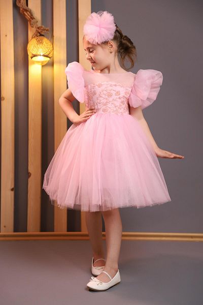 ABİYEKİDS Children's Pink Evening Dress with Glitter Tulle 23April pageant Dress ABY153
