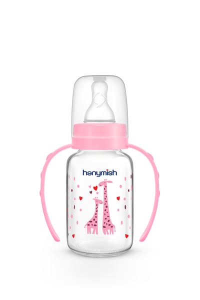 Hanymish Natural Glass Baby Bottle with Handle 125 ml