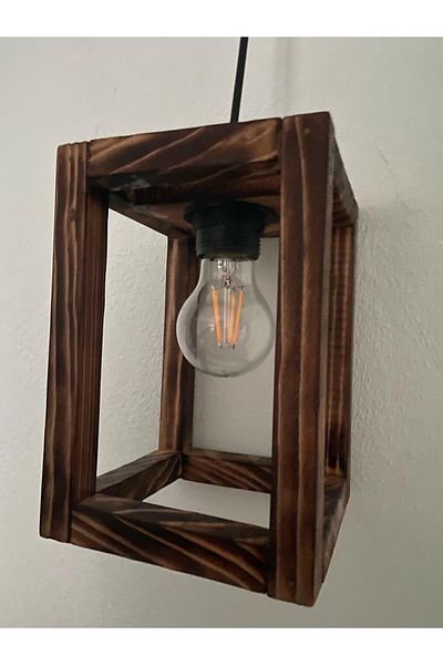 sgeteknoloji 27 Lampholder Chandelier - Wooden Antique Burnt Rectangle