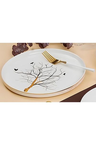 COOKCASE طبق خدمة من الخزف الذهبي الأبيض بنمط شجرة الشجرة الرمزية -320