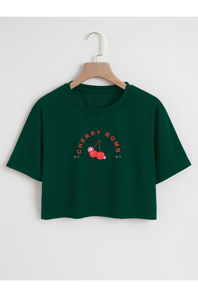 Ginevra Tricou de damă Cherry Bomb oversize cu decolteu și imprimat crop