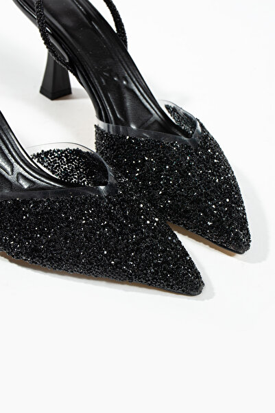 DUXAL SHOES London Cam Kırıntıları Detay Arkası Açık Topuklu Ayakkabı