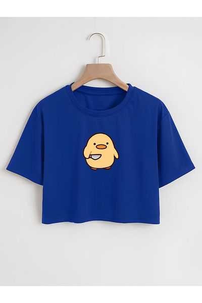 Ginevra Tricou Crop Cute Chick Oversize Crew Deck imprimat pentru damă