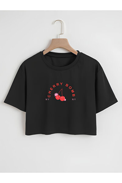 Ginevra Tricou de damă Cherry Bomb oversize cu decolteu și imprimat crop