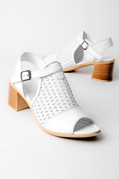 Lal Shoes & Bags Zamzam Women's Genuine Leather Hole Detailed Heeled Shoes-white