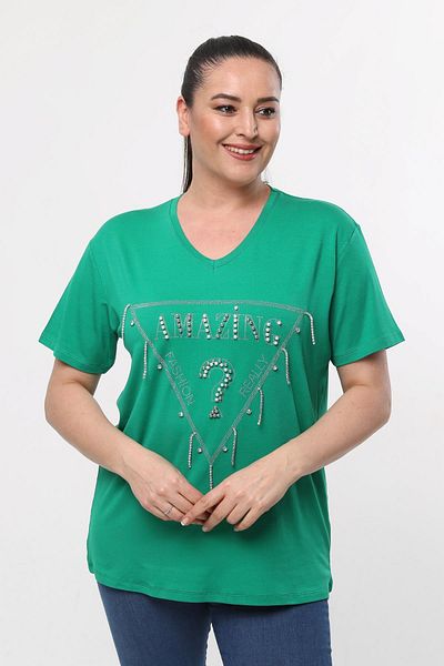 Ebsumu Γυναικεία Πράσινη Μπλούζα με Πέτρα Plus Size