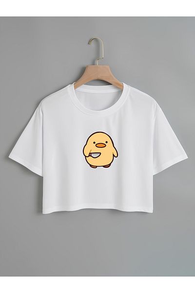 Ginevra Tricou Crop Cute Chick Oversize Crew Deck imprimat pentru damă