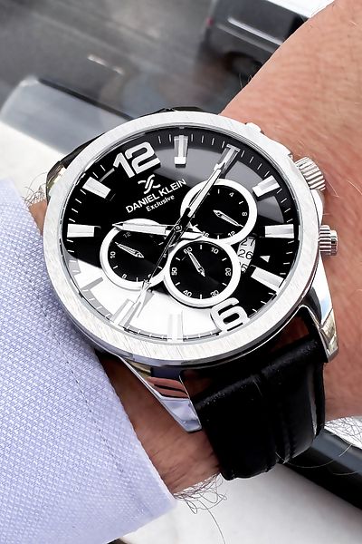 Daniel Klein Men's Wristwatch 3 Atm Waterproof Black Color Leather Cord + Bracelet Gift DKE2084C4