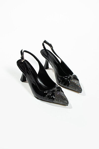 DUXAL SHOES Gemma Kadın Siyah Rugan Taş Detaylı Bilek Bağlı Topuklu Ayakkabı