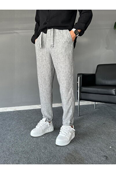 THEMANN Black Relax Fit Linen Jogger with Belted Waistband