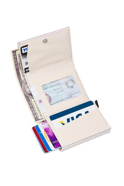 tuldar Lilac Rfid Card Gift Card Holder Wallet with Automatic Shooting Protective Mechanism Paper Money Compartment