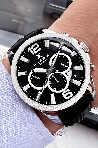Daniel Klein Men's Wristwatch 3 Atm Waterproof Black Color Leather Cord + Bracelet Gift DKE2084C4