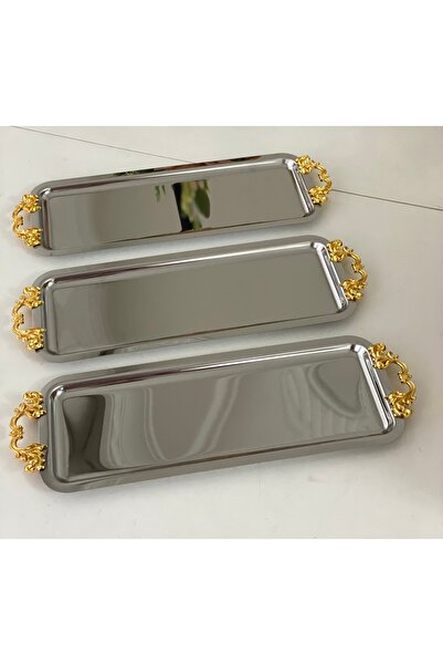 Elzemm store صينية تقديم مستطيلة من الفولاذ المقاوم للصدأ مكونة من 6 مقابض