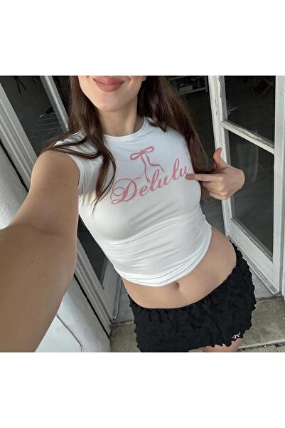 Touz Moda Bluză Crop Imprimată Slagon