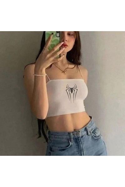 Touz Moda Λευκό εμπριμέ γυναικείο σχοινί λουράκι Bustier Crop
