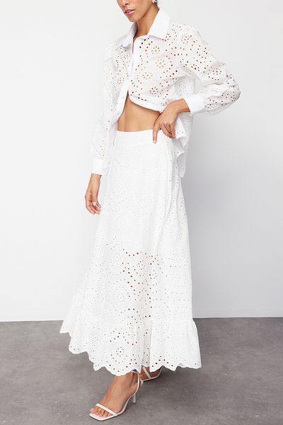 Edit by Trendyol Țesătură din dantelă cu broderie albă Fusta țesătă lungime maxi TEDSS24ET00024