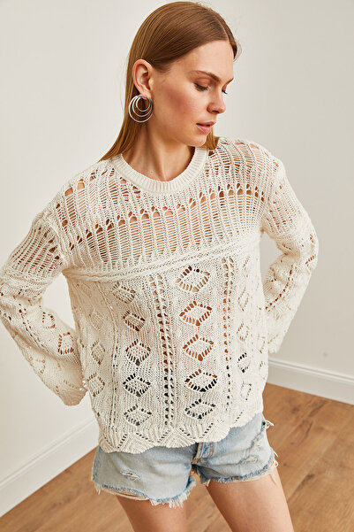 Olalook Dámská sezónní halenka z bavlněného úpletu Ecru Patch BLZ-19002632