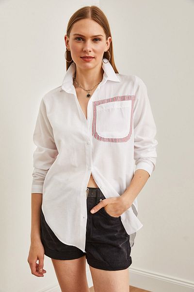 Olalook Women's Burgundy White Back Cut Out Detailed Sambre Oversize Shirt GML-19001052