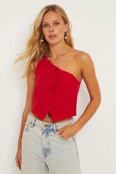 Cool & Sexy Damska czerwona kamizelka z podszewką na jedno ramię TW60140