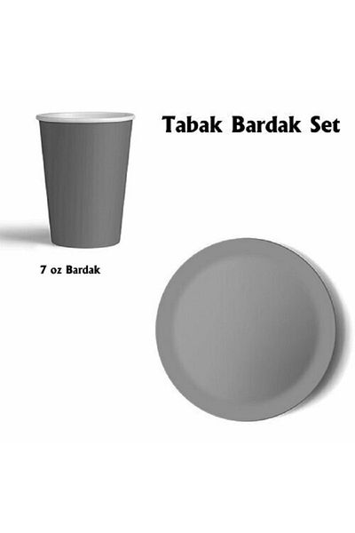 turkuaz parti 8-PIECE GREY CARDON PLATE AND CUP SET