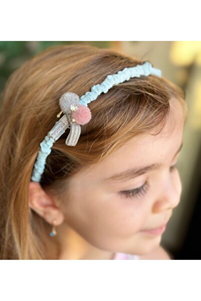 QUEEN AKSESUAR Лека и мини помпа-помпа синя детска бебешка корона