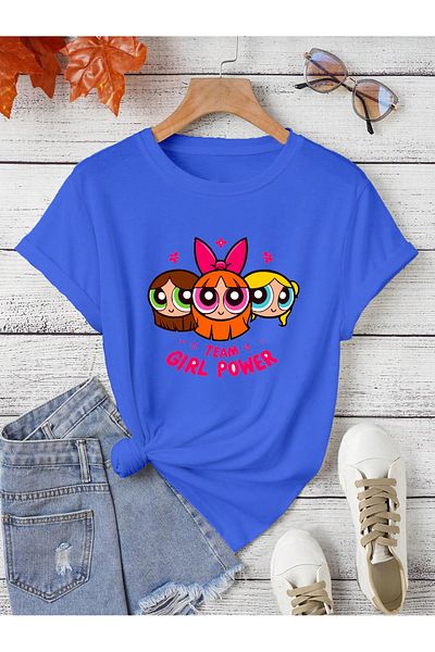 aynewmoda oversize team girl power - powerpuff girls printed T-shirt