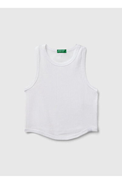 Benetton Tricou alb pentru fete 31H3CH01F