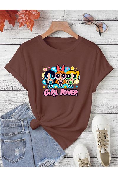aynewmoda oversize team girl power - powerpuff girls printed T-shirt