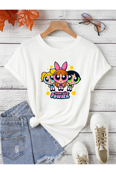 aynewmoda oversize team girl power - tricou imprimat pentru fete powerpuff
