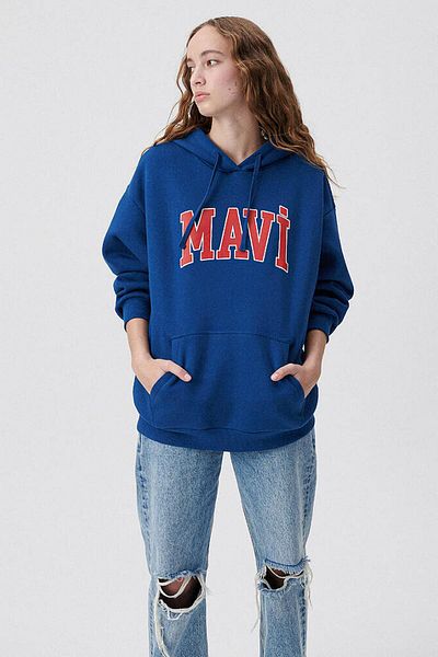 Mavi M1600361-82625-fw Дамски суитшърт с качулка и лого, тъмен размер L