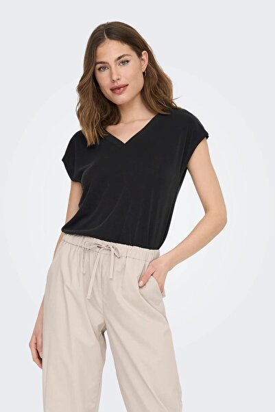 ONLY 15287041-23y Onlfree S/s Modal V-neck Top Jrs Noos Kadın T-shirt
