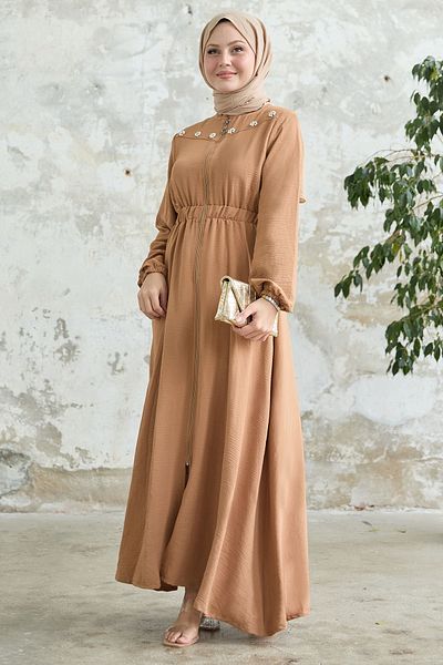 InStyle Ελαστική Camel Ferace με λουλούδια Pearl Robe