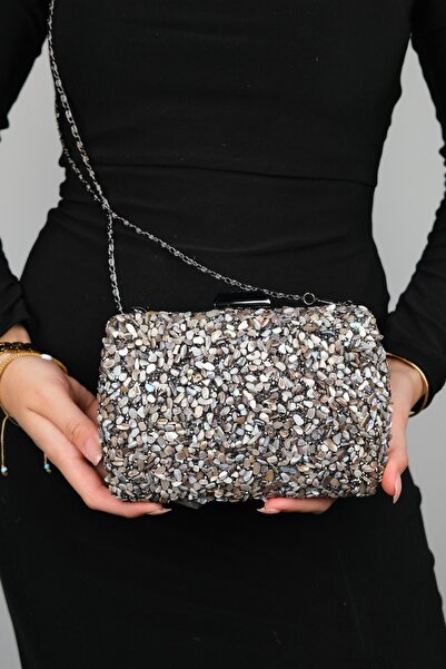 LuviShoes Geantă de damă SEUL Platinum Pebble Stone pentru rochie de seara