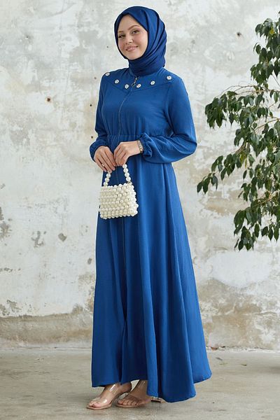 InStyle Flower Pearl Robe Elastic Saks Blue Ferace