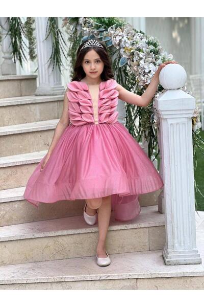 nisaykids KIZ ÇOCUK ÖNÜ KISA ARKASI UZUN ABİYE VE TAÇ