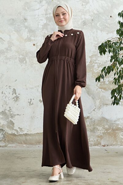 InStyle Elastic Bitter Brown Ferace with Flower Pearl Robe