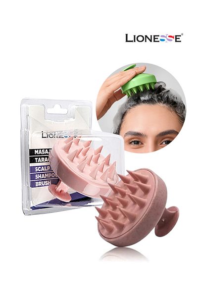 Lionesse Hair Massage and Shampoo Brush 872434 - with Handle, Soft Silicone