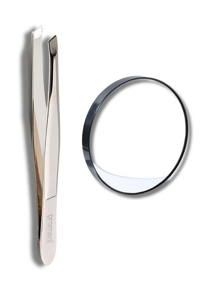 Promani Straight Tip Tweezers+10X Magnifying Mirror