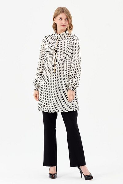 Esswaap Printed Point Patterned Tunic Trousers Set Black