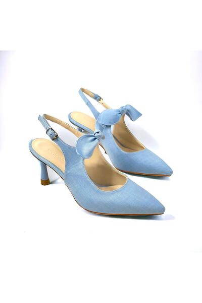 bescobel Blugi de damă Material Tanba Bow Detaliat Pantofi cu toc cu vârf ascuțit Toc 7 cm 602