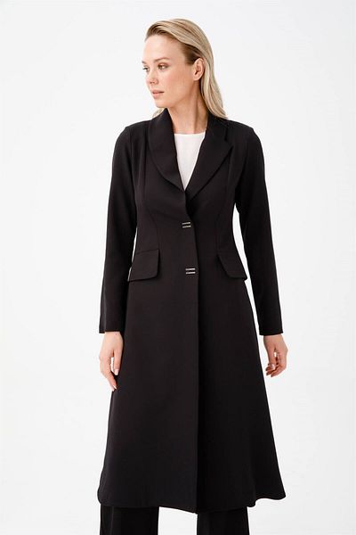 Esswaap Black Long Jacket and Trousers Set - Front Snap Closure