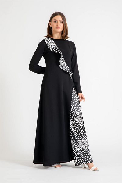 Esswaap Slit Ruffle Detailed Stylish Trousers Set Black